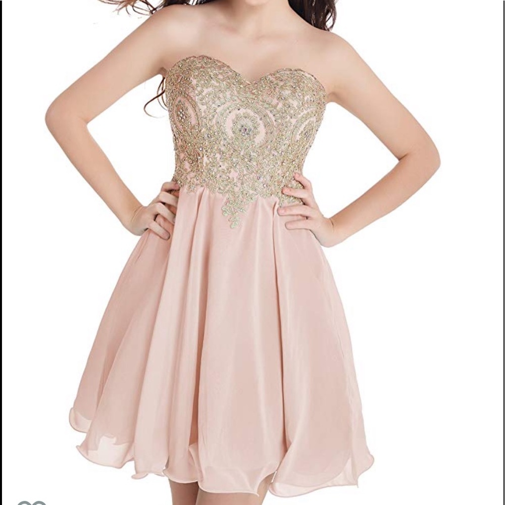 Gorgeous strapless Blush/gold dress size 2